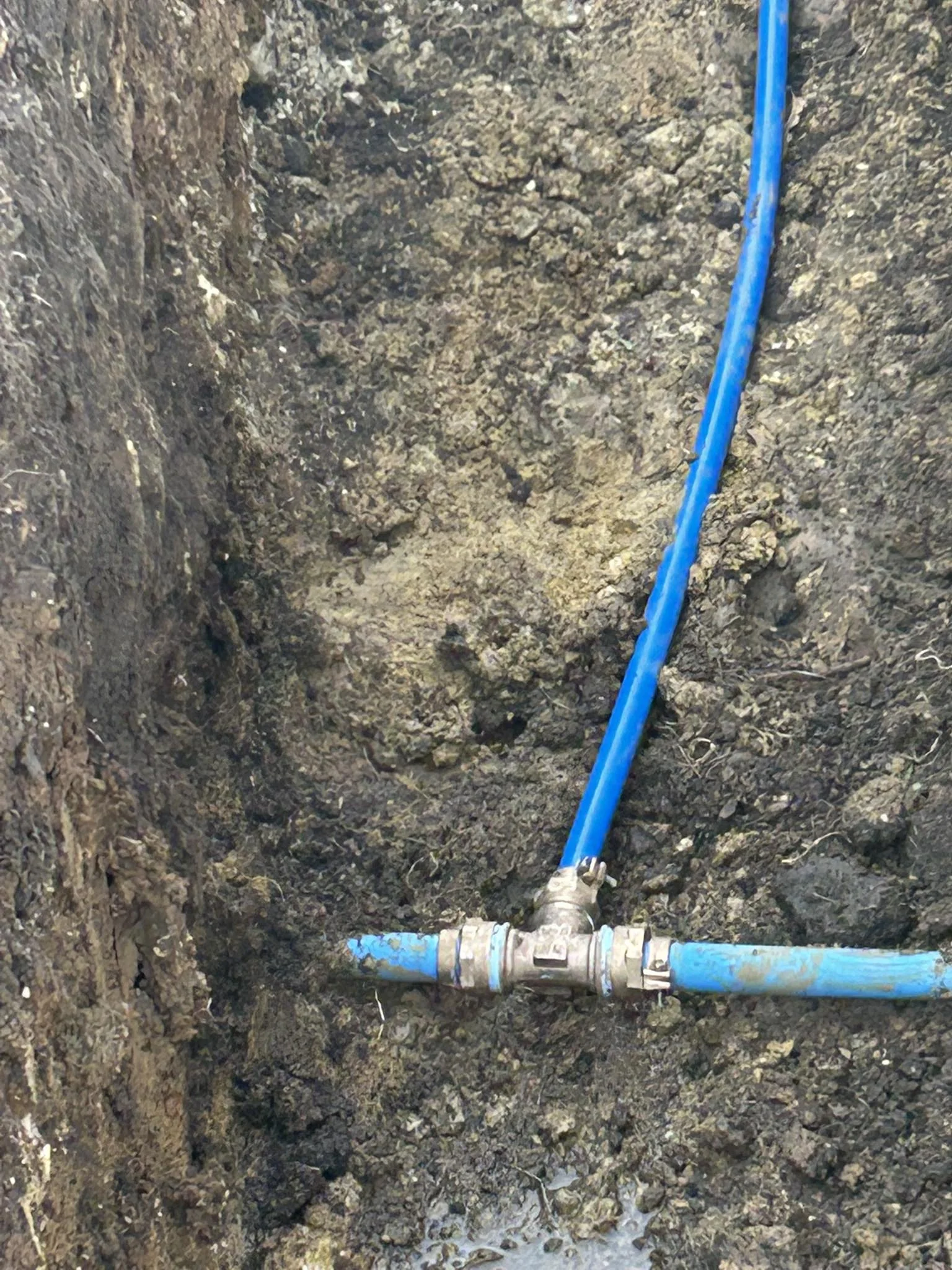 Underground service line installed in fresh trench